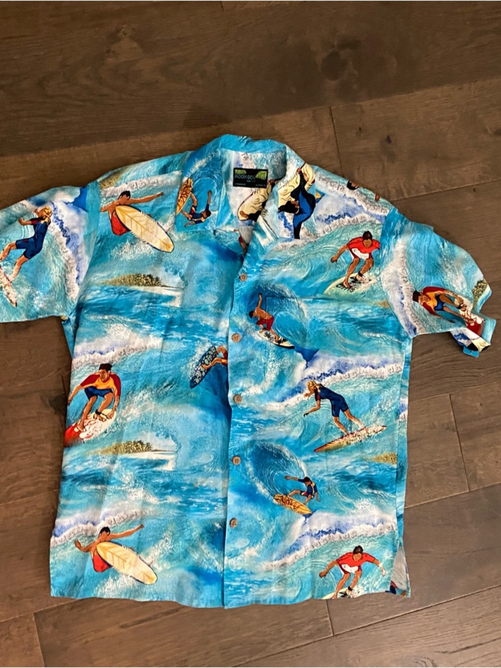 MOON DOG SURFER SHIRT HAWAIIAN ISLAND VINTAGE HANDMADE SHIRT COTTON XL